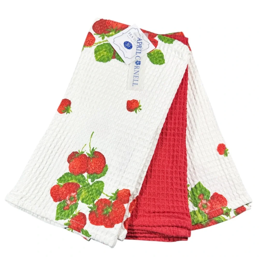 NEW April Cornell STRAWBERRY DESIGN Kitchen Towel Set/3